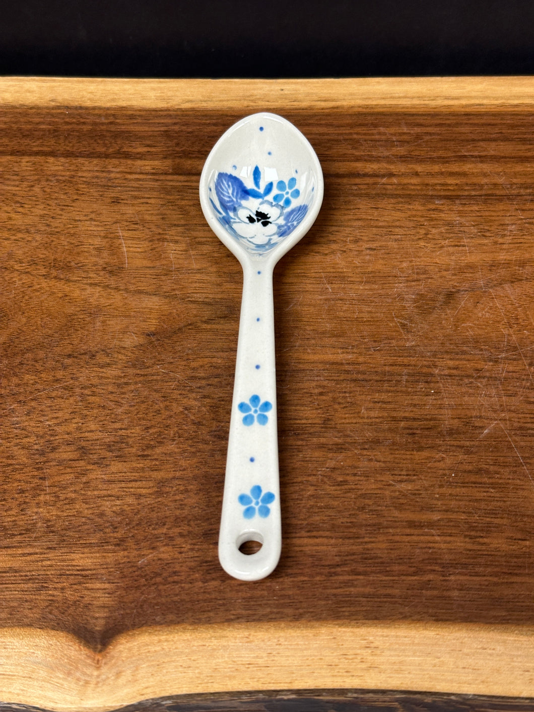 Spoon, Medium 6.25” White Pansy