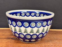 Load image into Gallery viewer, Bowl, Pre-owned 6.25&quot; x 3.5&quot; Deep Dough Bowl - Evergreen Trees &amp; Peacock Dots
