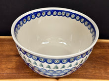 Load image into Gallery viewer, Bowl, Pre-owned 10&quot; x 5.75&quot; Deep Dough Bowl - Evergreen Trees &amp; Peacock Dots
