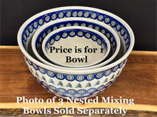 Load image into Gallery viewer, Bowl, Pre-owned 10&quot; x 5.75&quot; Deep Dough Bowl - Evergreen Trees &amp; Peacock Dots
